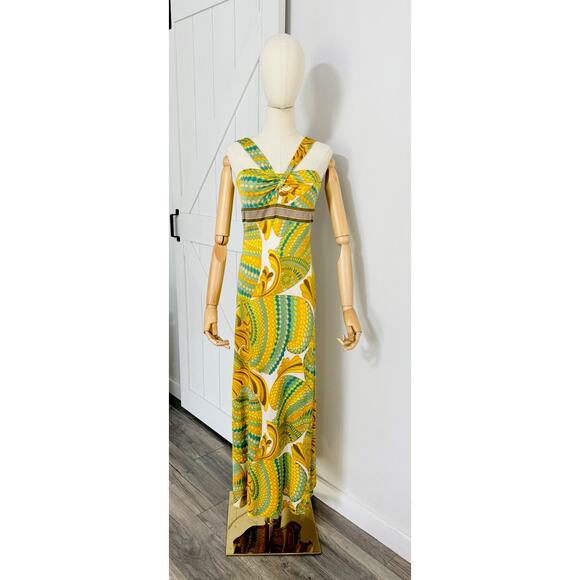 VTG Trina Turk Size 6 Retro 60’s Psychedelic Stretch Knit Silk Maxi Dress Boho - Picture 1 of 10